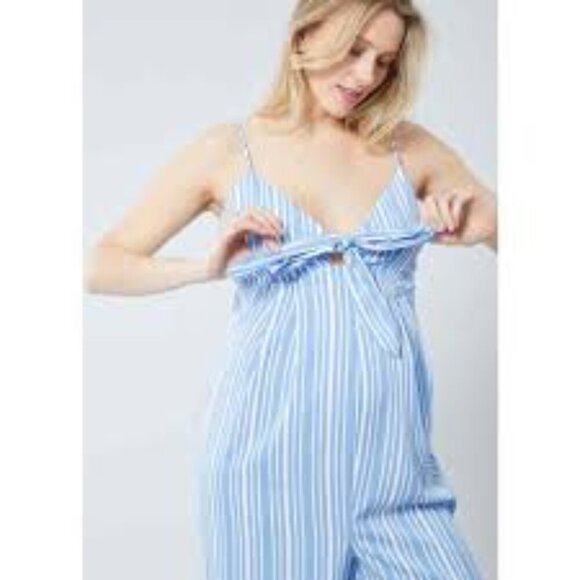 INGRID AND ISABEL THE KNOW BLUE WHITE WOMEN MATERNITY JUMPSUIT SIZE SMALL - Picture 7 of 7